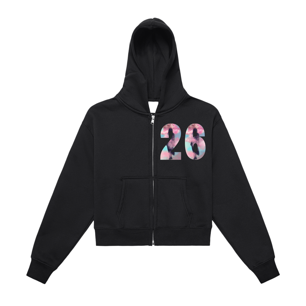 "26" Fleeced Zip-Up Cropped Hoodie