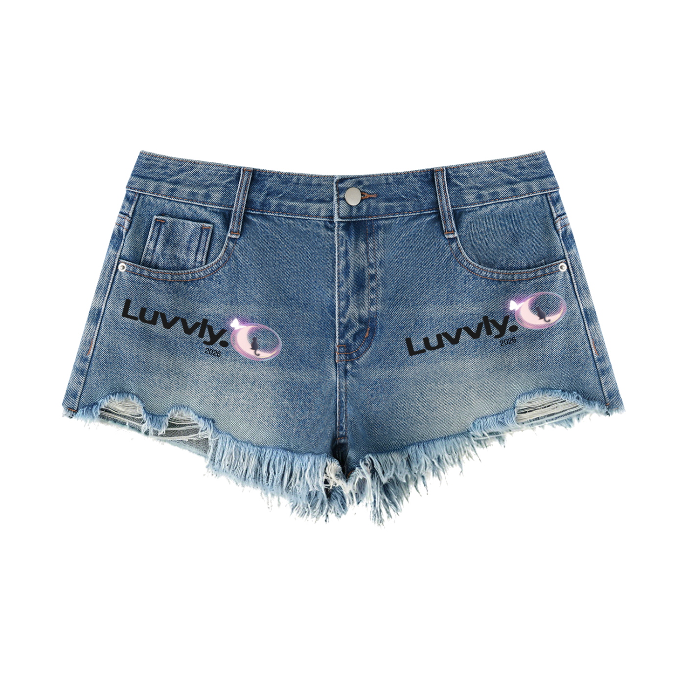 Luvvly Women's Vintage Wash Raw Hem Denim Shorts