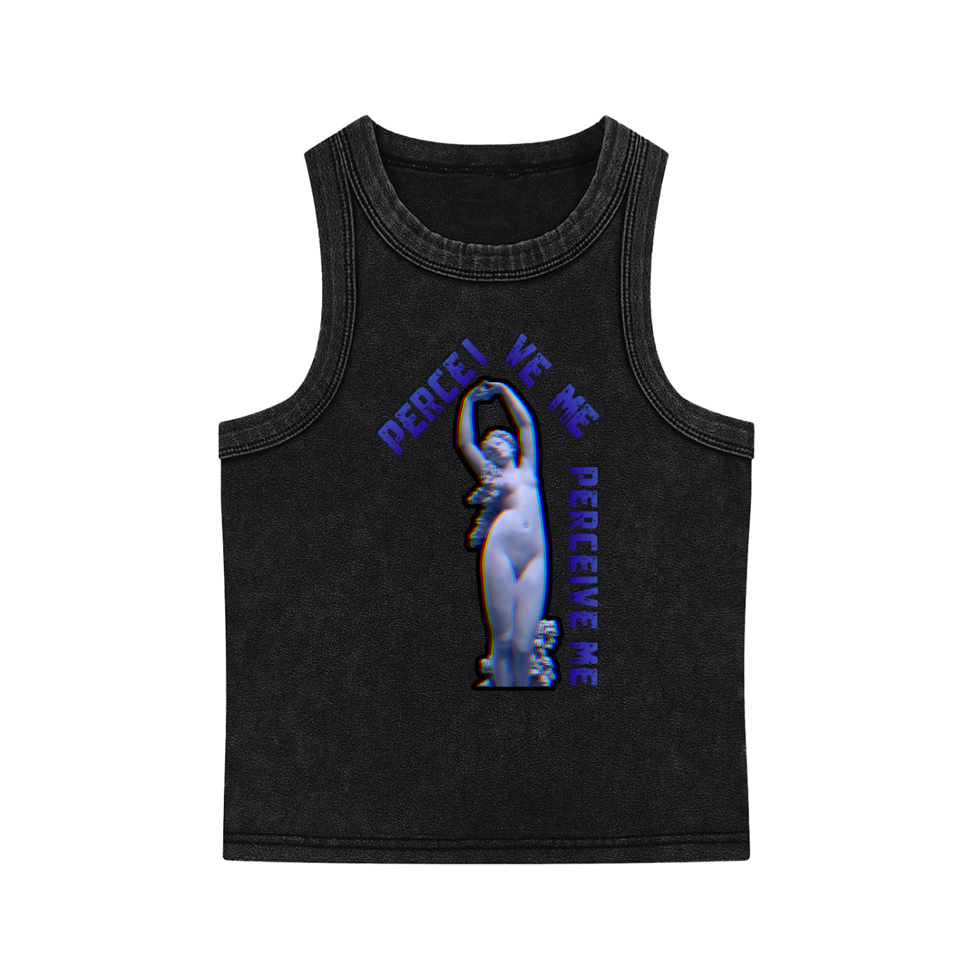 "Perceive Me" Statue Snow Washed Tank Top